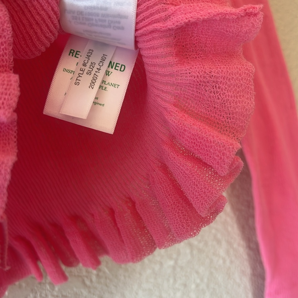 J.Crew ruffle trim cotton gauze cardigan pink sherbet size large NWT - Picture 7 of 10